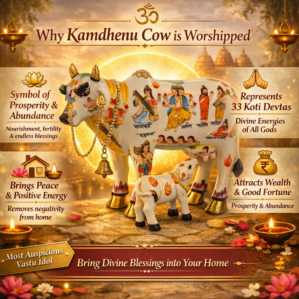 Divine Kamdhenu Cow Idol – Symbol of Prosperity & Blessings- 19cm