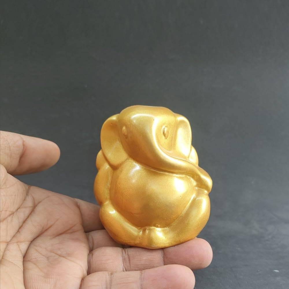 Ganesh statue Elegant Gold  Polyresin Statue - 8cm | Giftable Home and Car Decor - Decorwala 