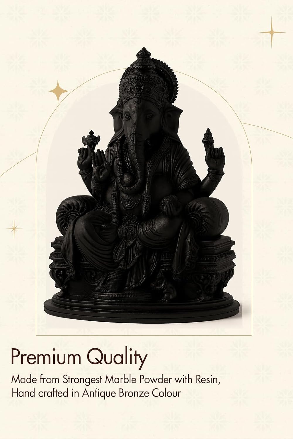 Lord Ganesh Statue, Antique Black, 6H x 4.5L x 4W inches, Marble Powder with Resin