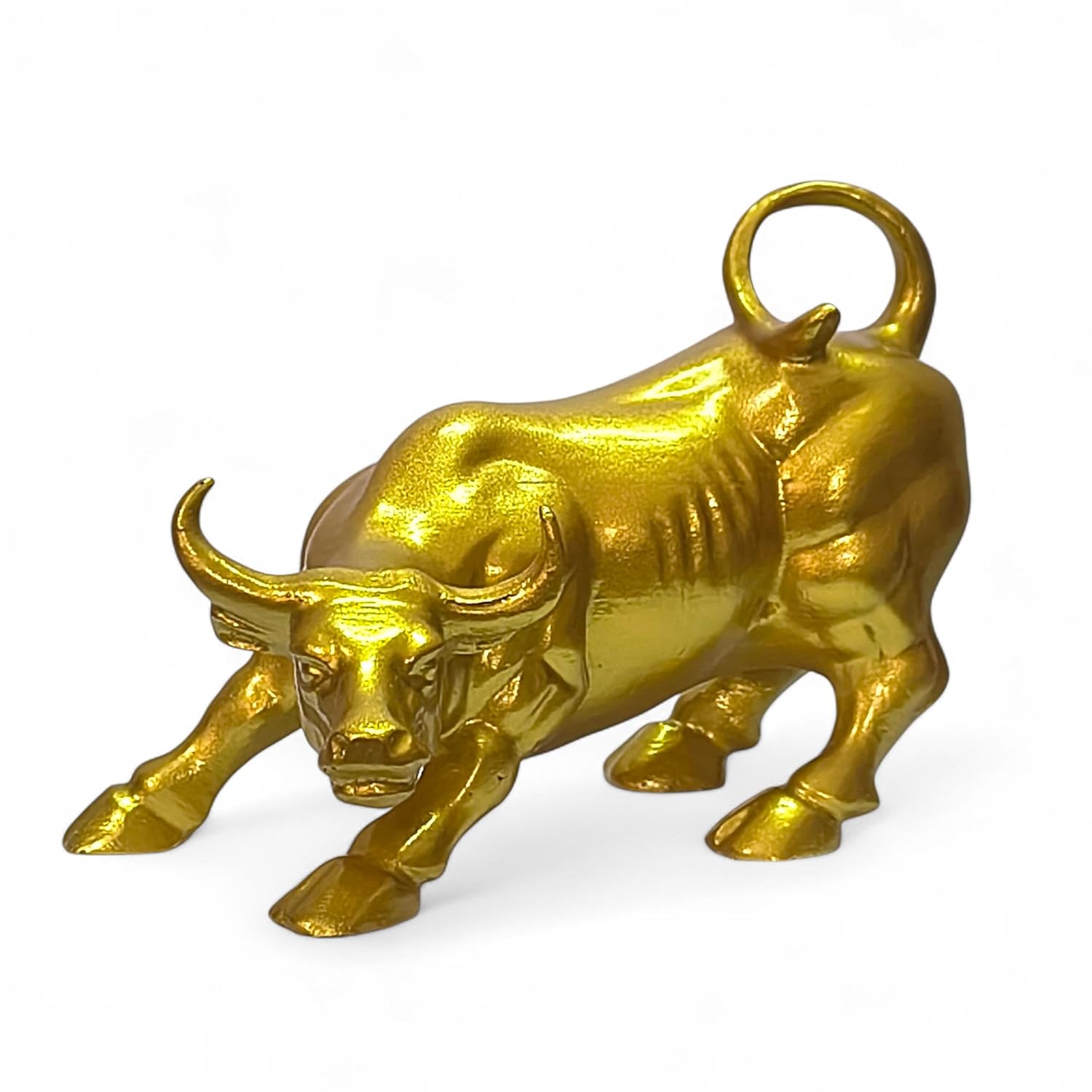 Decorative Gold Bull Statue, Wall Street Symbol, Metal Figurine - 6inch