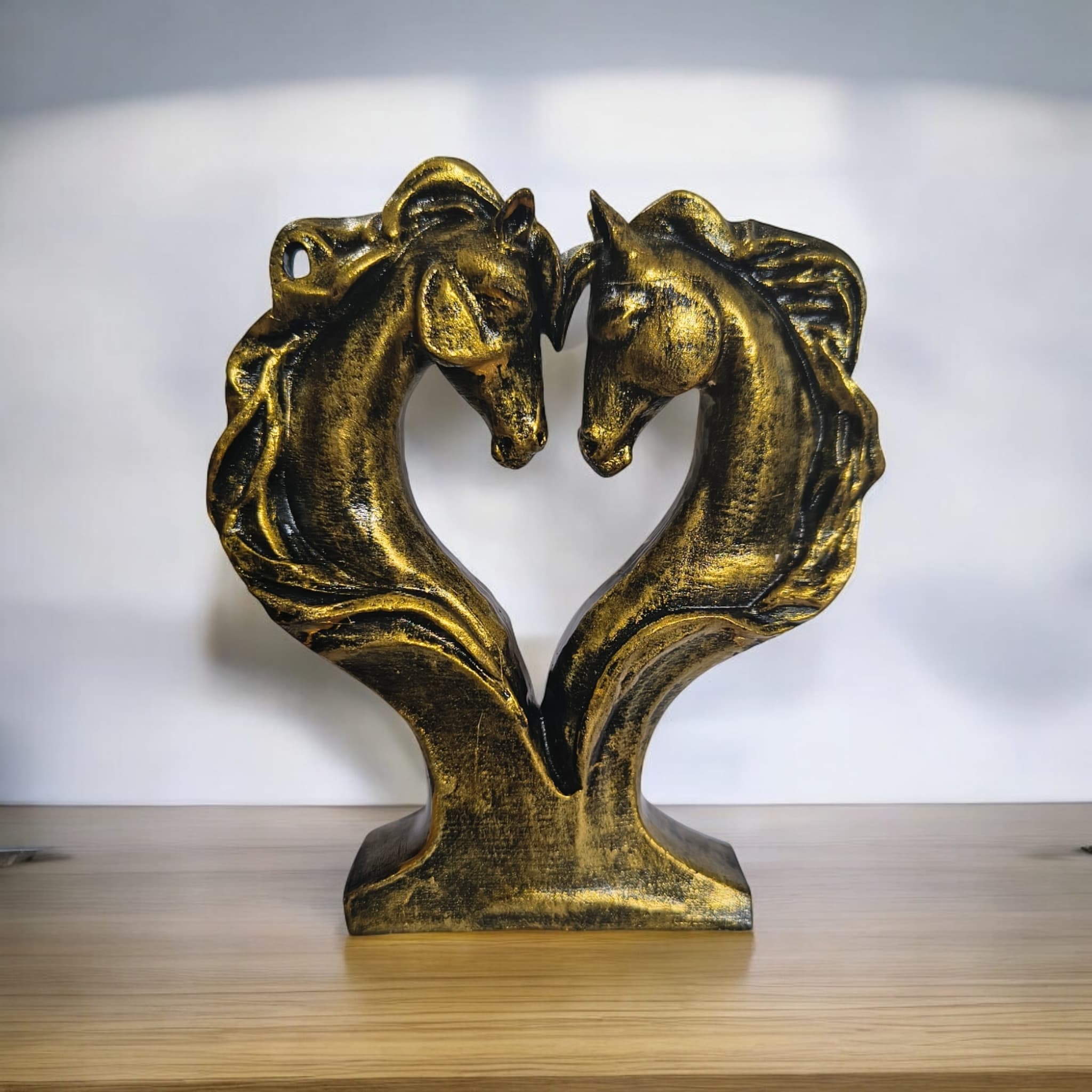 Elegant Horse Couple Statue – Antique Gold Finish | Romantic Horse Figurine Showpiece for Home Décor, Living Room, Office, Tabletop & Gift