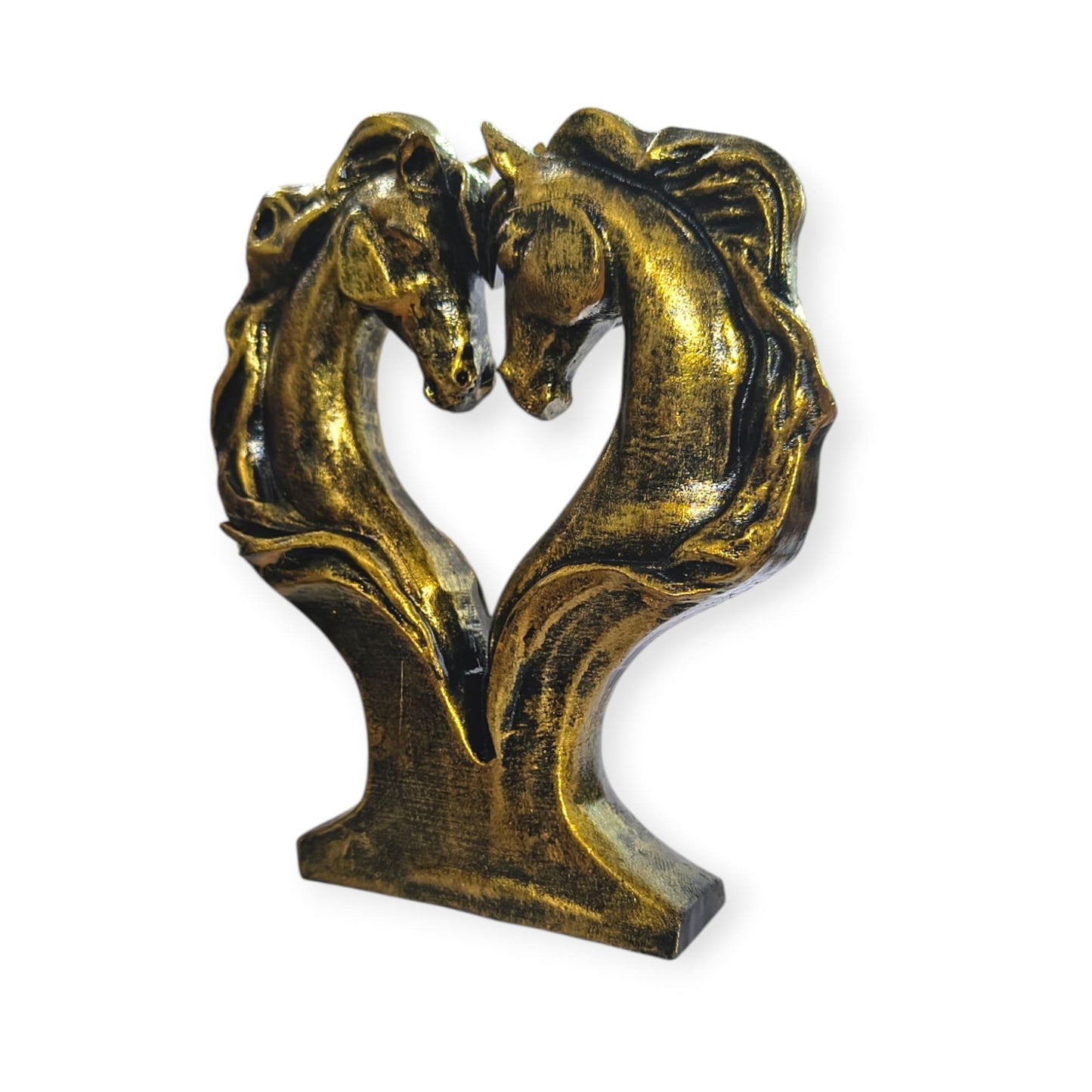 Elegant Horse Couple Statue – Antique Gold Finish | Romantic Horse Figurine Showpiece for Home Décor, Living Room, Office, Tabletop & Gift