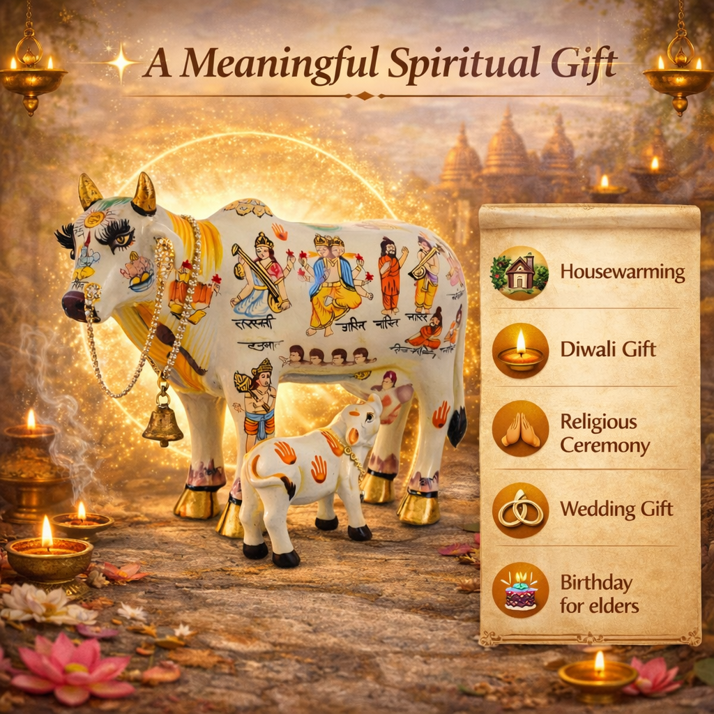 Divine Kamdhenu Cow Idol – Symbol of Prosperity & Blessings - 19cm - Decorwala