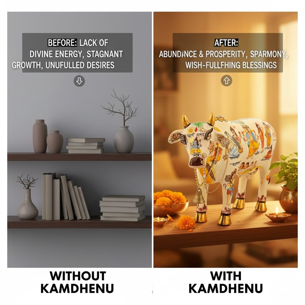 Divine Kamdhenu Cow Idol – Symbol of Prosperity & Blessings - 19cm - Decorwala