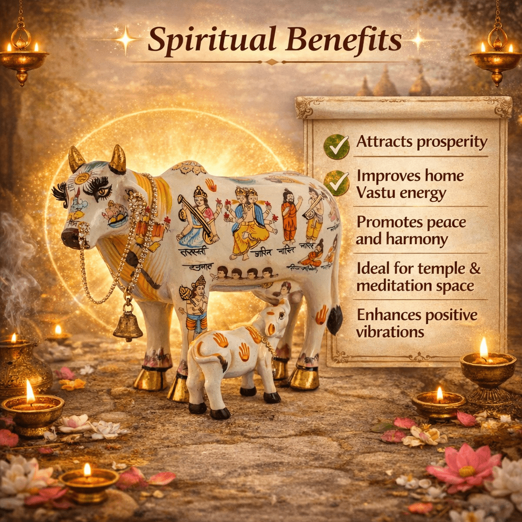 Divine Kamdhenu Cow Idol – Symbol of Prosperity & Blessings - 19cm - Decorwala