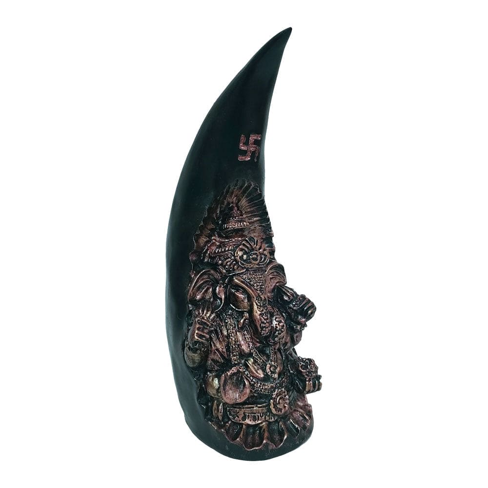 Gold Ganesh on Black Elephant Tusk , 8 inch Black Color - Decorwala