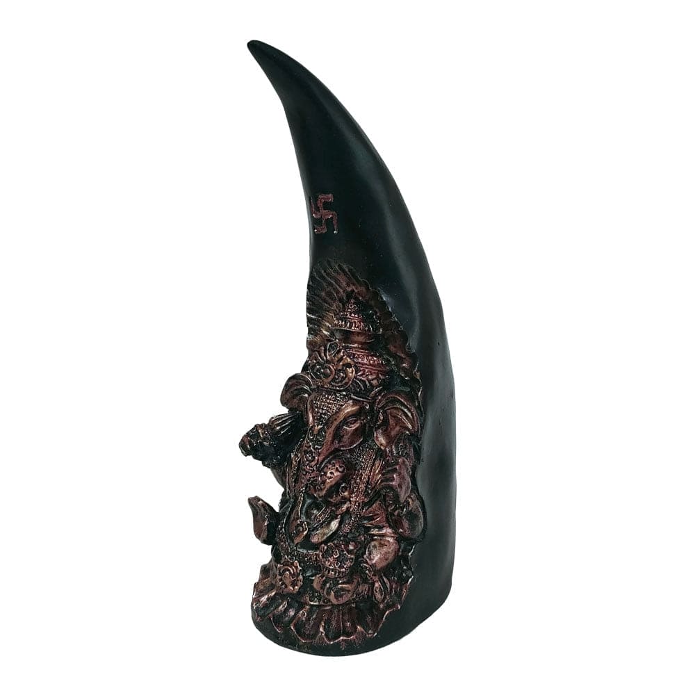 Gold Ganesh on Black Elephant Tusk , 8 inch Black Color - Decorwala
