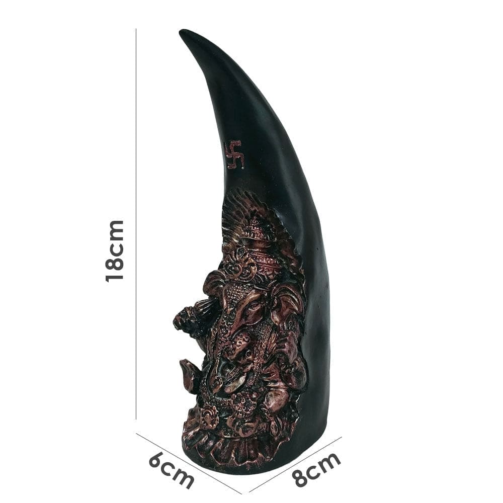 Gold Ganesh on Black Elephant Tusk , 8 inch Black Color - Decorwala