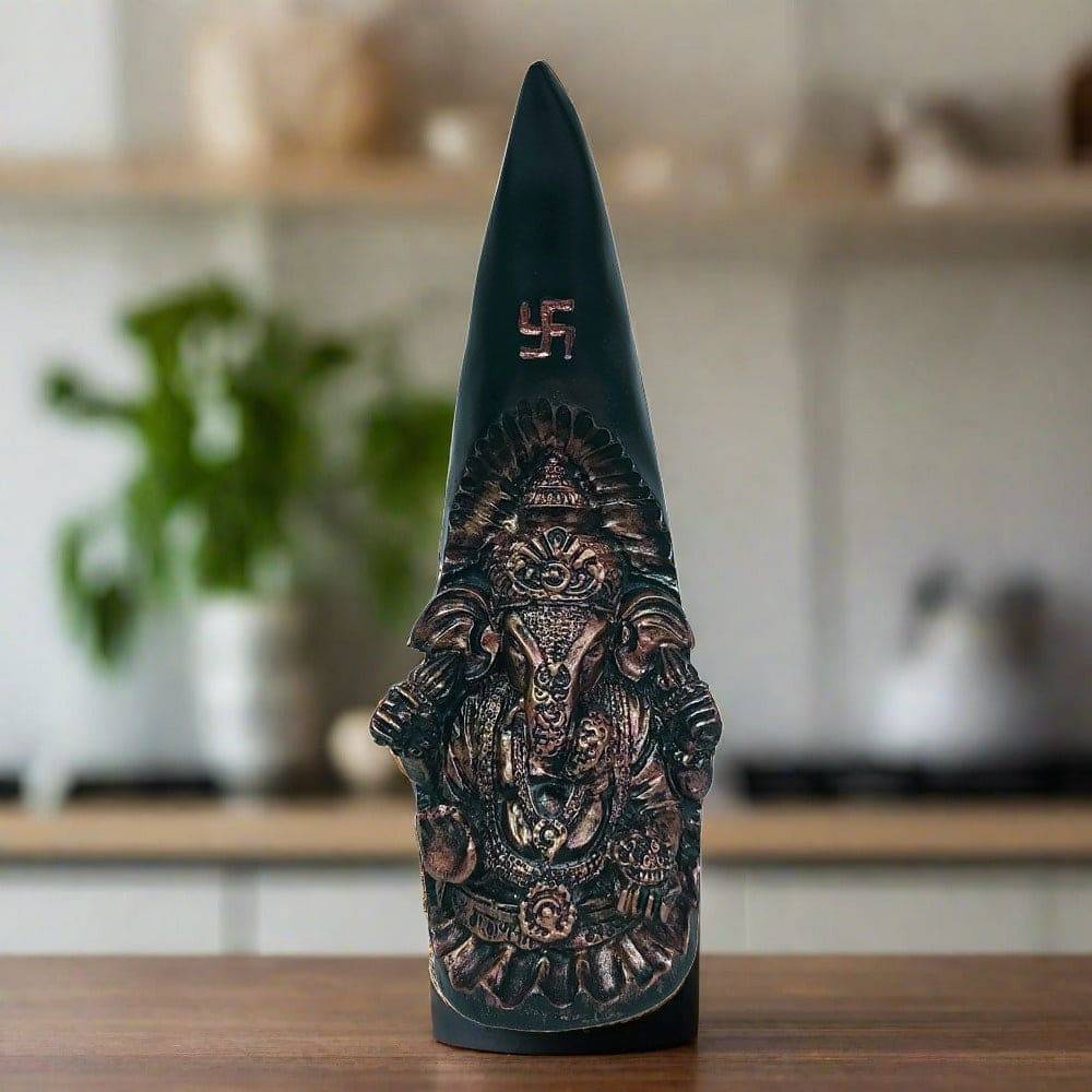 Gold Ganesh on Black Elephant Tusk , 8 inch Black Color - Decorwala