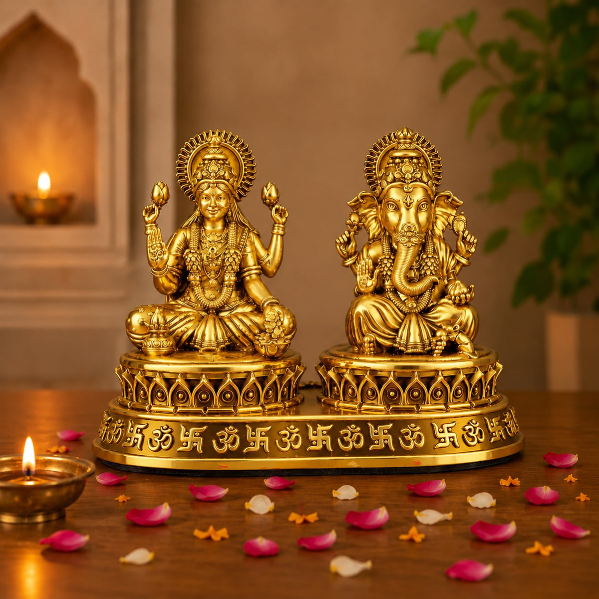Gold Plated Ganesh & Lakshmi Idol Set | Divine Laxmi Ganpati Murti for Home Mandir, Diwali Décor & Gifting