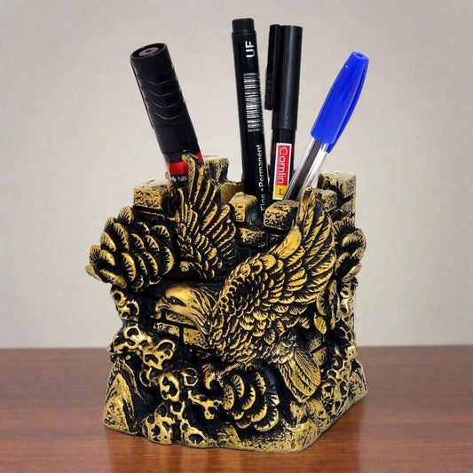 Handicraft Beautiful Resin Eagle Pen Stand Desk Organizer Home and Table Decorative - Decorwala