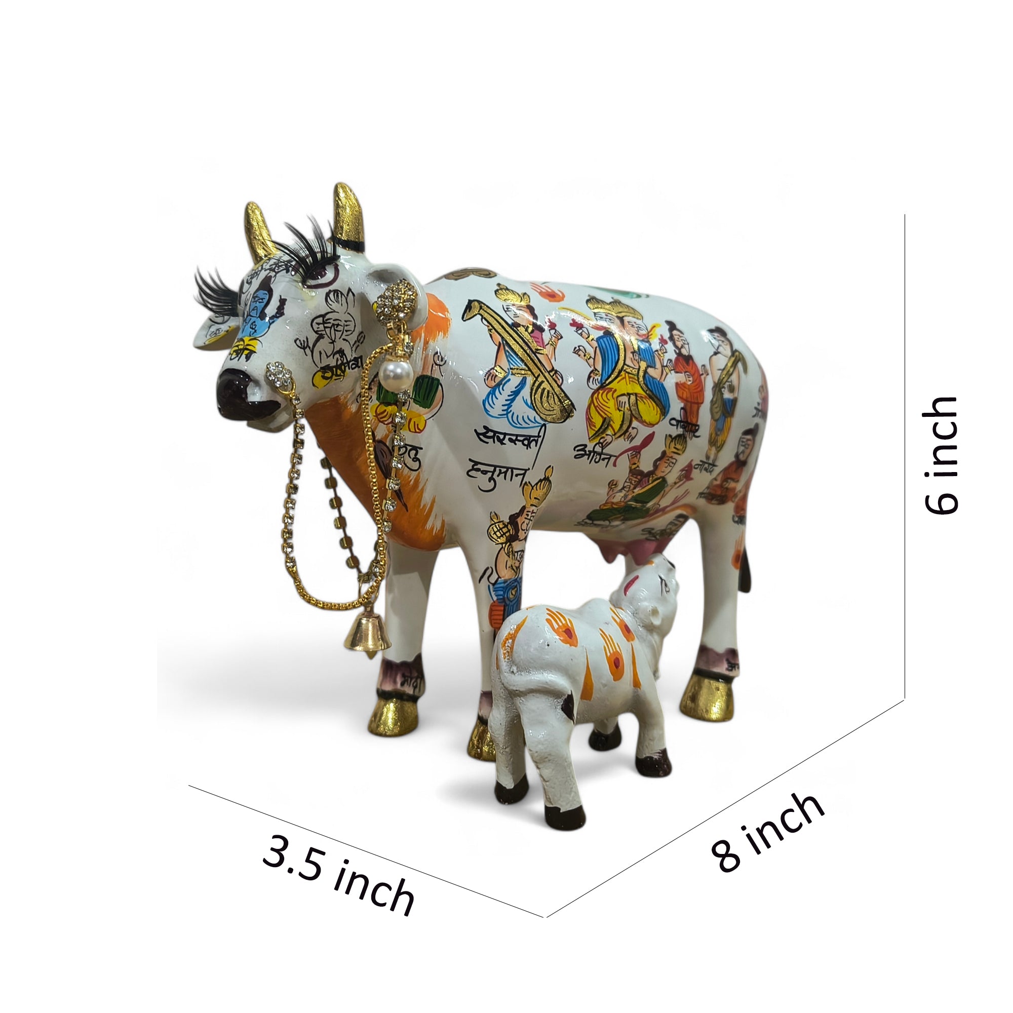 Handpainted Kamdhenu Cow with Calf – Spiritual Decor Idol with 33 Deities | Vastu, Puja & Gift Item | Premium Ceramic Finish