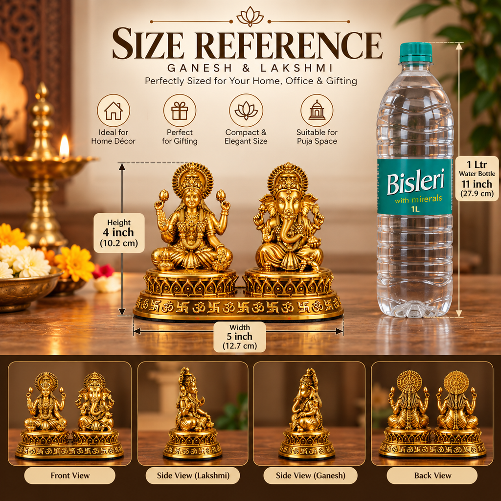 Gold Plated Ganesh & Lakshmi Idol Set | Divine Laxmi Ganpati Murti for Home Mandir, Diwali Décor & Gifting