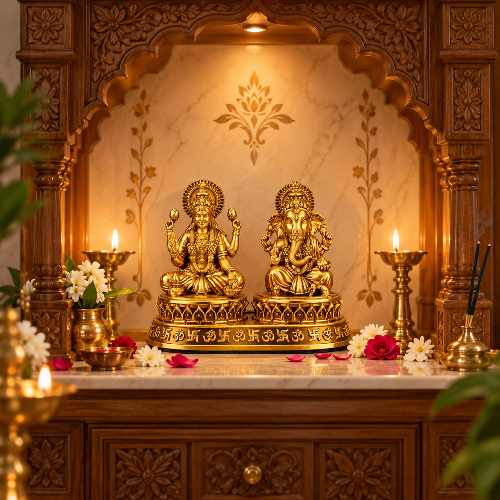 Gold Plated Ganesh & Lakshmi Idol Set | Divine Laxmi Ganpati Murti for Home Mandir, Diwali Décor & Gifting
