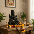 Lord Ganesh Statue, Antique Black, 6H x 4.5L x 4W inches, Marble Powder with Resin - Decorwala