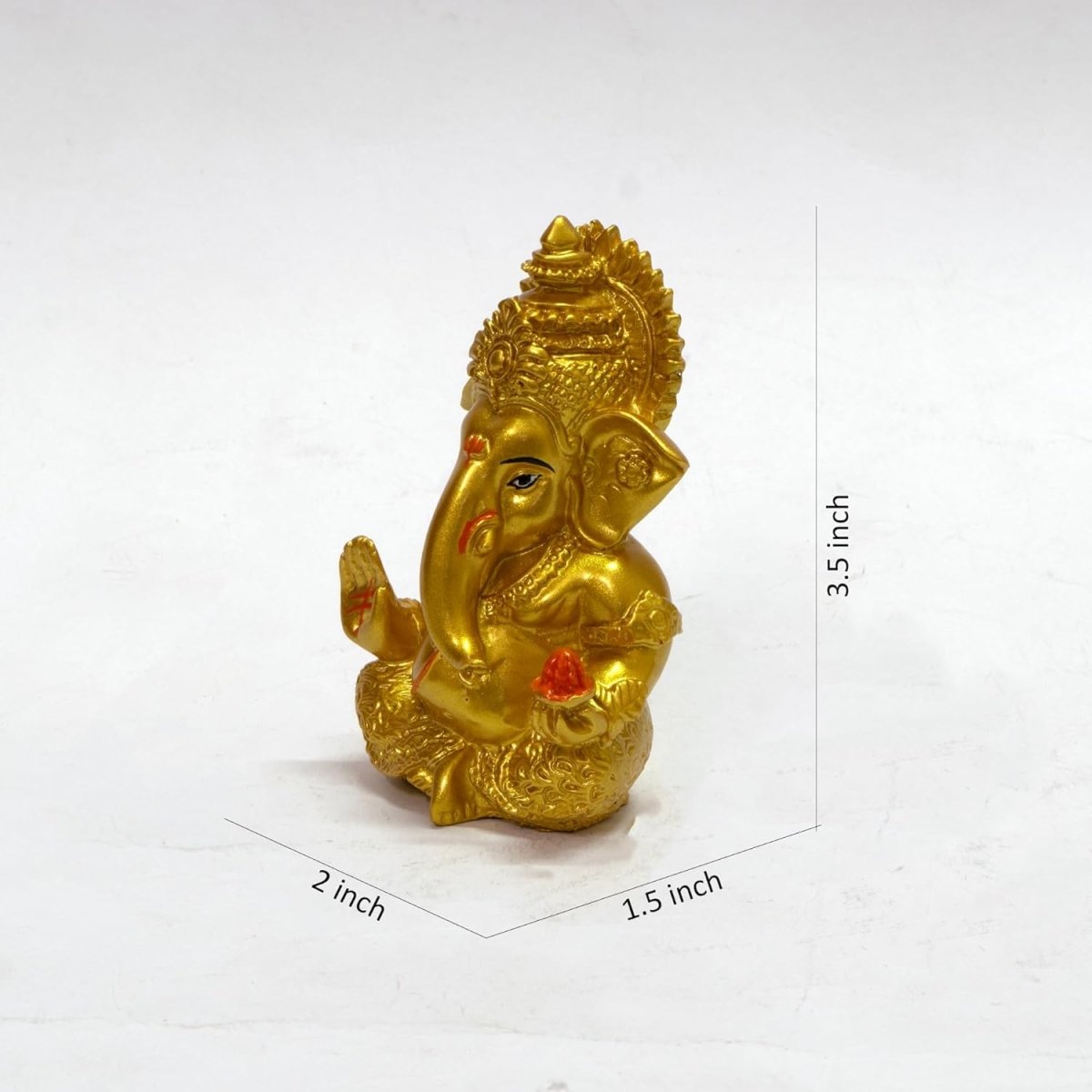 Premium Golden Lord Ganesha Idol for Car Dashboard – 3.5 Inch – Prosperity & Blessing Decor Statue - Decorwala