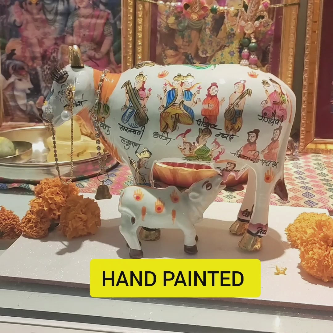 Kamdhenu Cow & Calf Idol – Sacred Symbol of Prosperity & Divine Blessings - 19cm