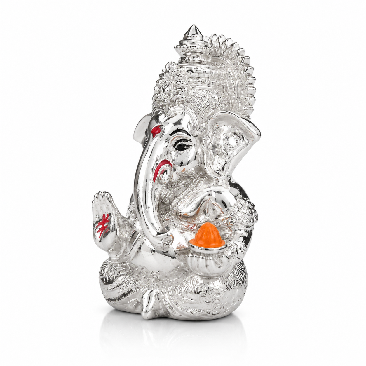 Silver Plated Lord Ganesha Idol for Car Dashboard, Home Temple & Office Desk | Ganesh Murti for Pooja, Mandir, Home Decor, Diwali Gift, Housewarming & Spiritual Decor