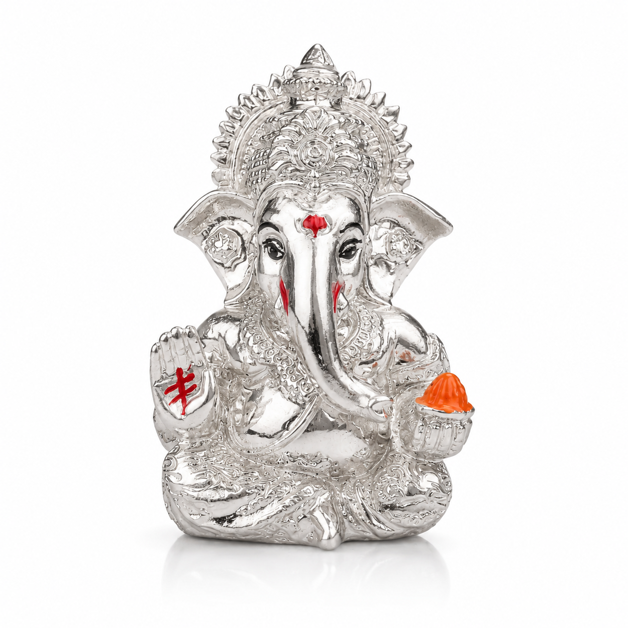 Silver Plated Lord Ganesha Idol for Car Dashboard, Home Temple & Office Desk | Ganesh Murti for Pooja, Mandir, Home Decor, Diwali Gift, Housewarming & Spiritual Decor