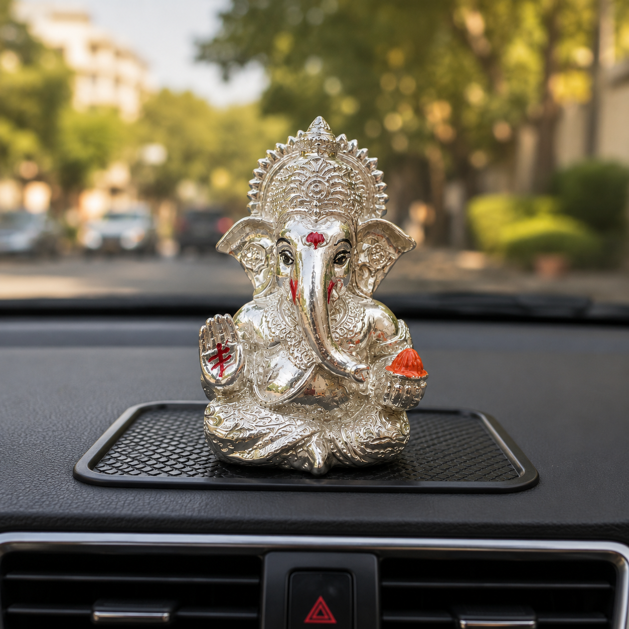 Silver Plated Lord Ganesha Idol for Car Dashboard, Home Temple & Office Desk | Ganesh Murti for Pooja, Mandir, Home Decor, Diwali Gift, Housewarming & Spiritual Decor