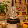 Silver Plated Lord Ganesha Idol for Car Dashboard, Home Temple & Office Desk | Ganesh Murti for Pooja, Mandir, Home Decor, Diwali Gift, Housewarming & Spiritual Decor