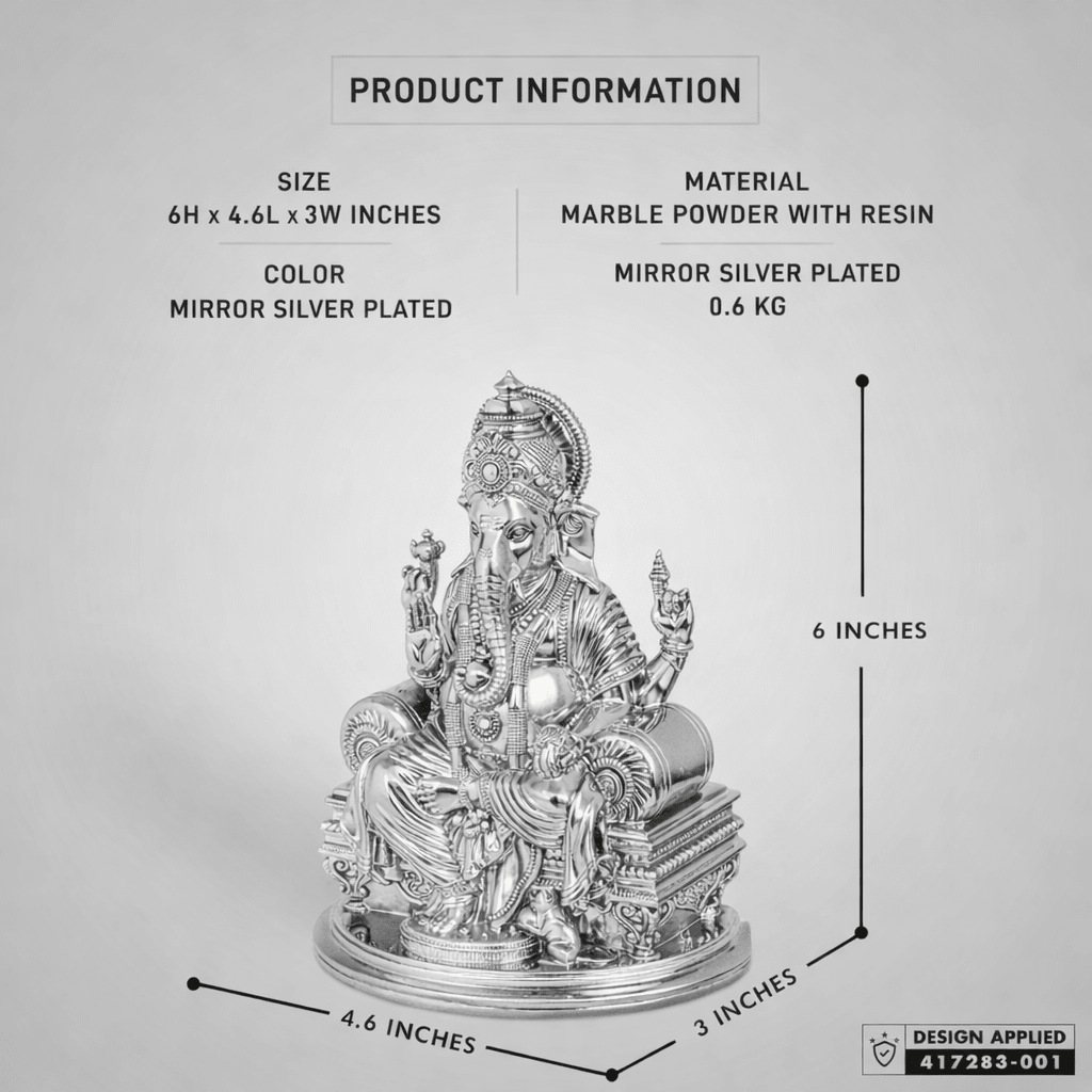 Silver Plated Ganesh Idol for Home Decor & Temple | Premium Mirror Finish Lord Ganesha Murti | Vastu & Gift Item - Decorwala