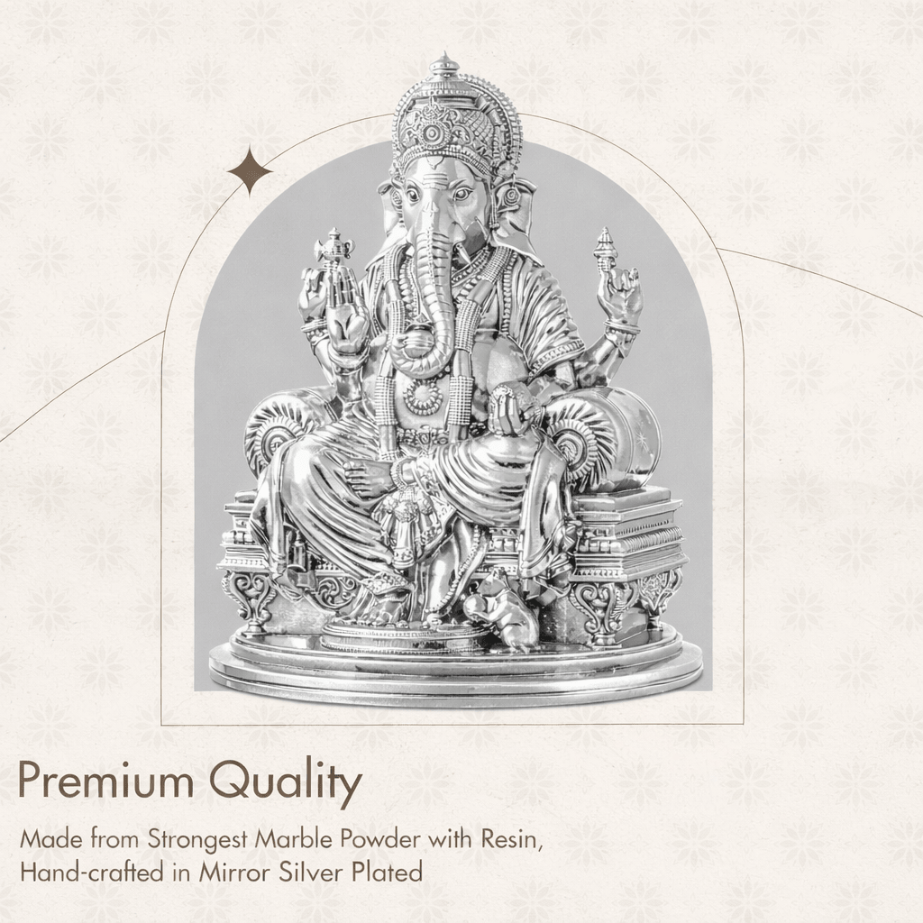 Silver Plated Ganesh Idol for Home Decor & Temple | Premium Mirror Finish Lord Ganesha Murti | Vastu & Gift Item - Decorwala