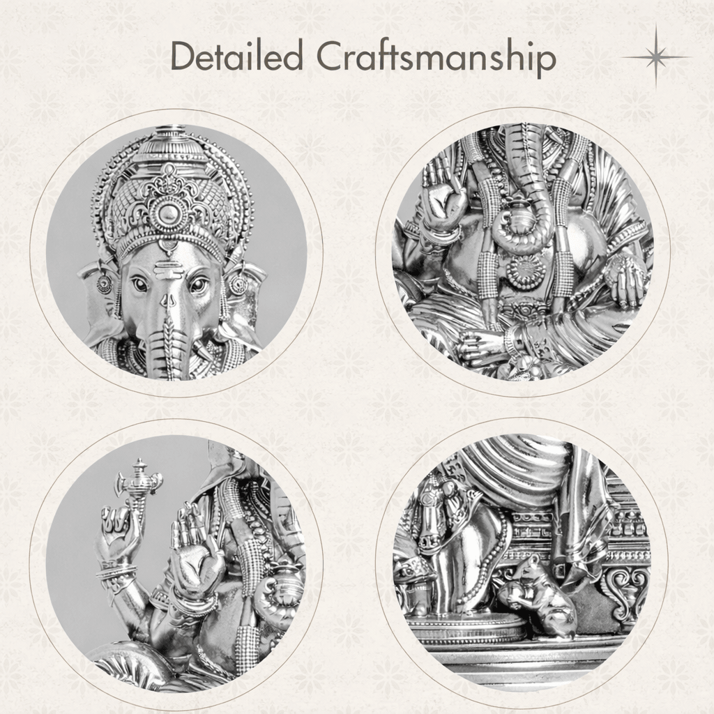 Silver Plated Ganesh Idol for Home Decor & Temple | Premium Mirror Finish Lord Ganesha Murti | Vastu & Gift Item - Decorwala