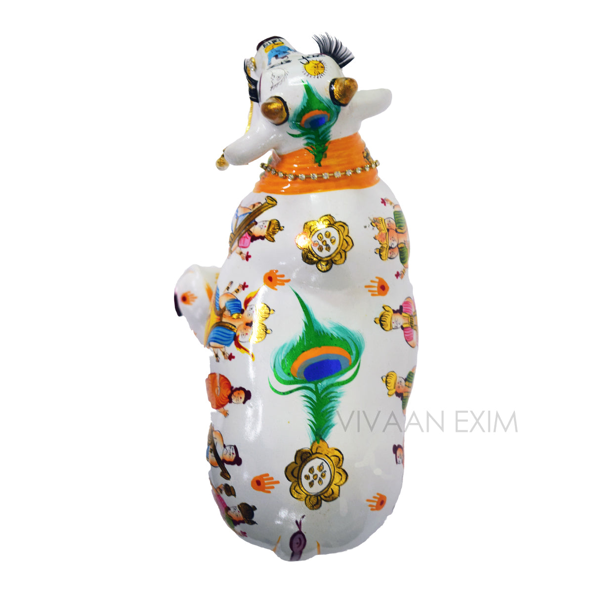 Sacred Kamdhenu Cow & Calf Idol for Home Temple Vastu | Hand Painted Hindu Deities Marble Finish | Prosperity Spiritual Decor for Mandir Living Room Office