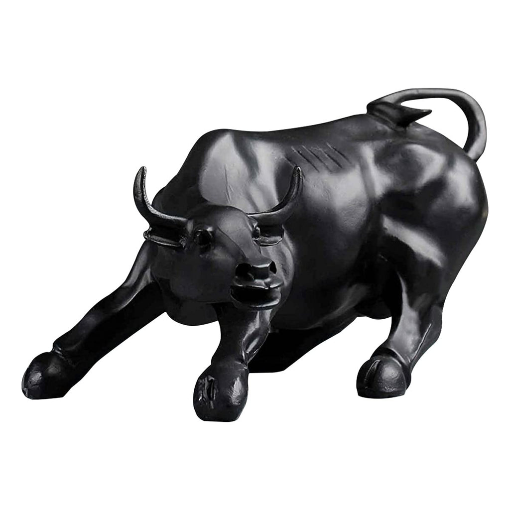 Black Glossy Sensex Bull Statue - Decorwala