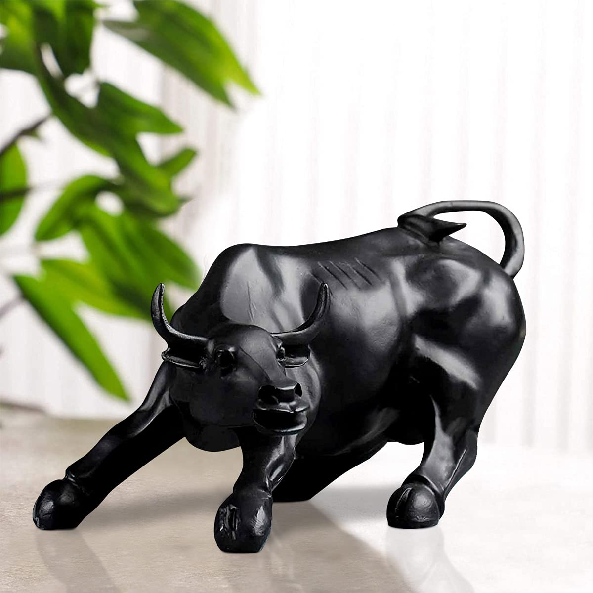 Black Glossy Sensex Bull Statue - Decorwala