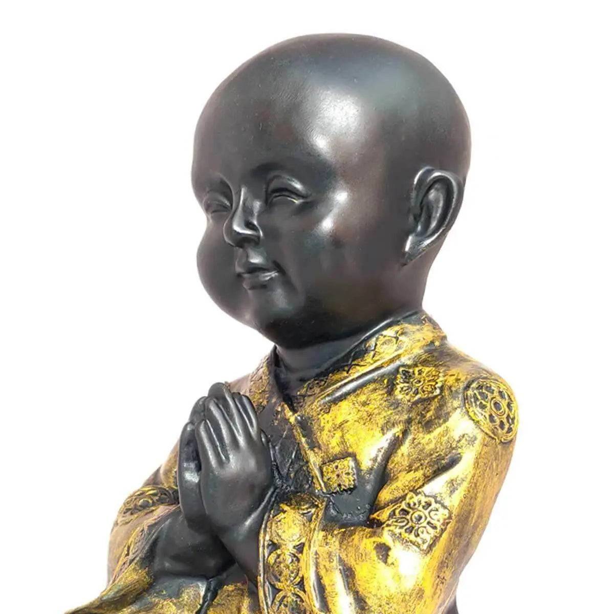 Black Golden Buddha Monk Statue - Decorwala