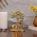 Metal Krishna Idol Murti under tree with Kamdhenu Cow - Gold Plated Showpiece (Set of 1) Rakhi Gift - Decorwala