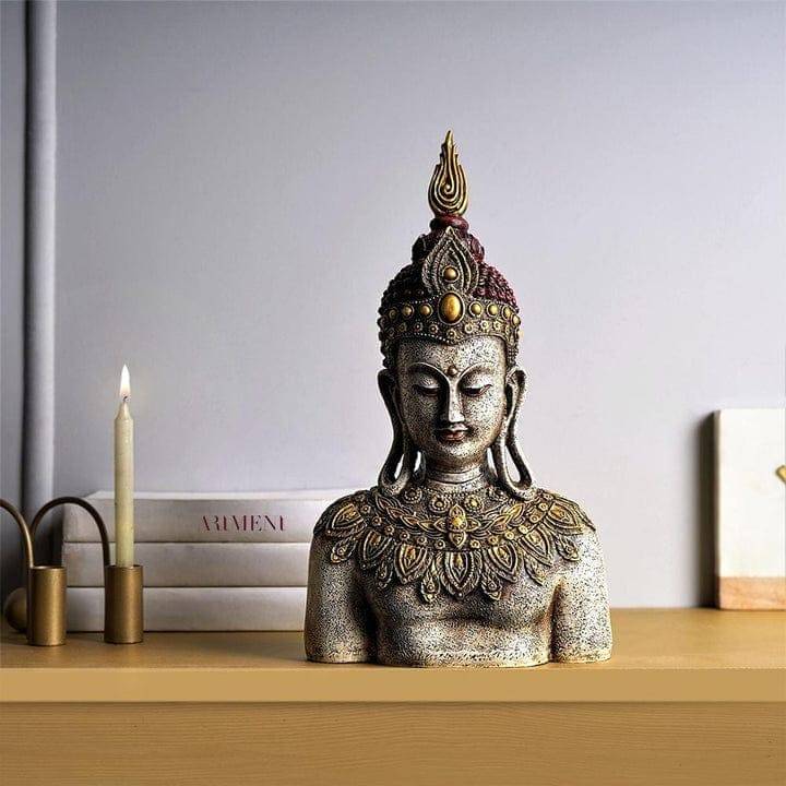 Rustic Bejwelled Buddha Bust , Antique Finish - Decorwala