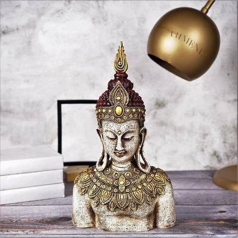 Rustic Bejwelled Buddha Bust , Antique Finish - Decorwala