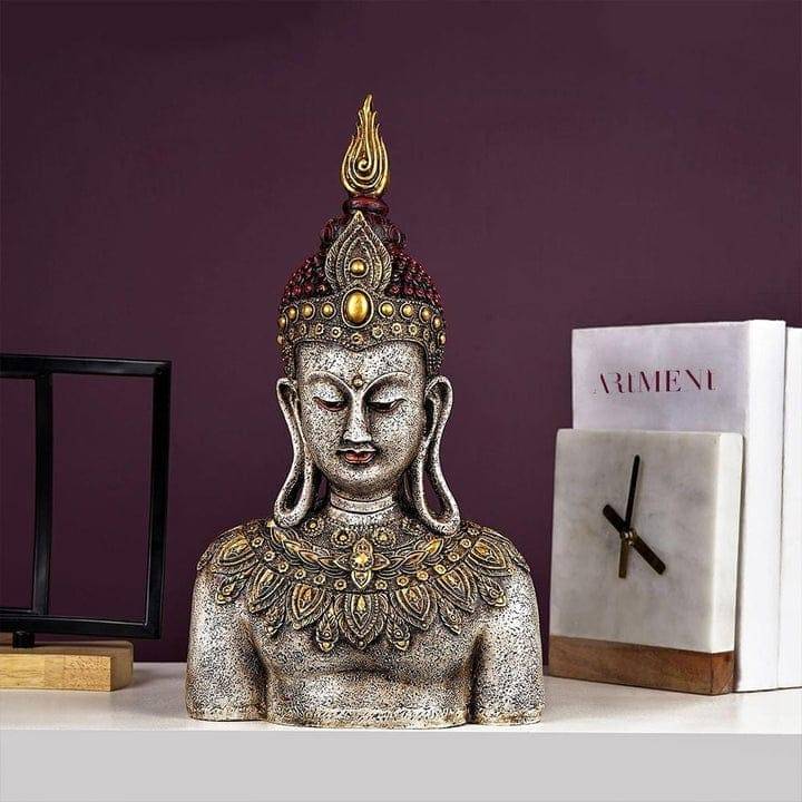 Rustic Bejwelled Buddha Bust , Antique Finish - Decorwala