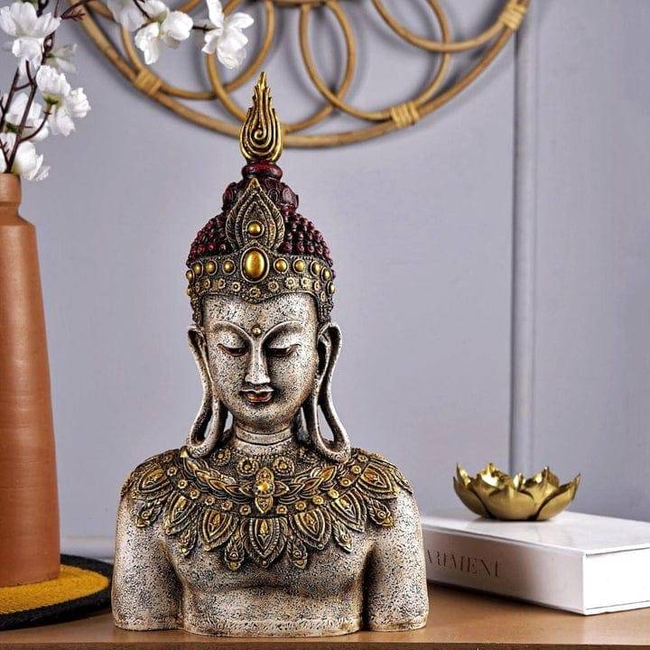 Rustic Bejwelled Buddha Bust , Antique Finish - Decorwala