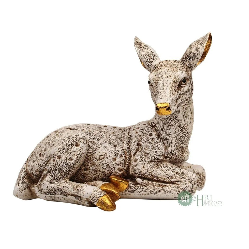 Sitting Deer Statue with Golden Highlights - Decorwala