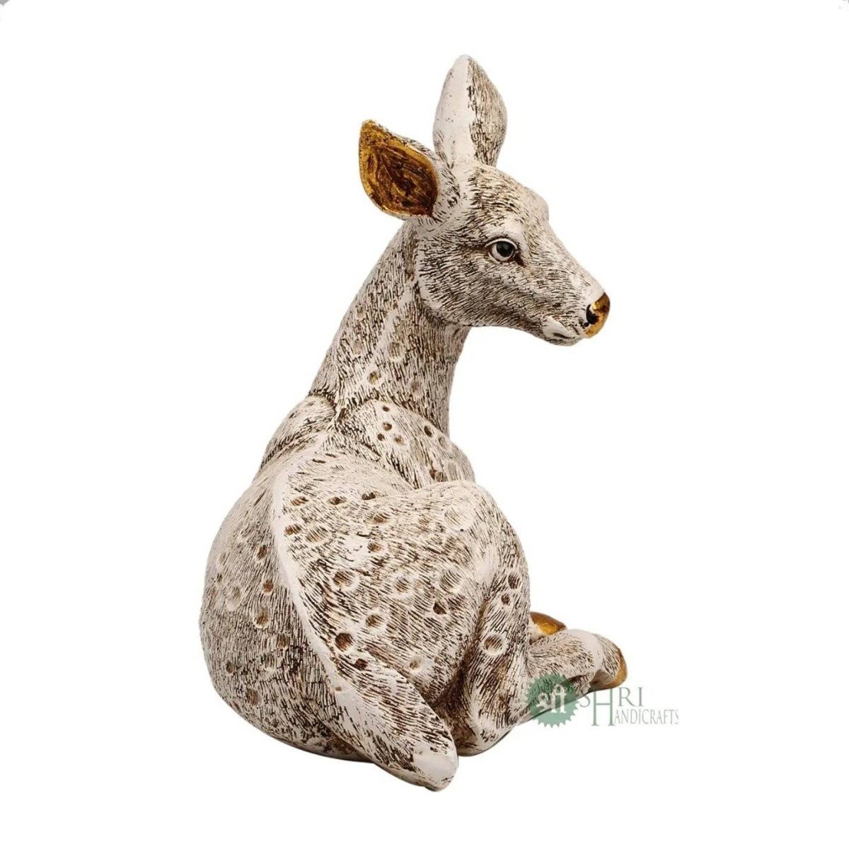 Sitting Deer Statue with Golden Highlights - Decorwala