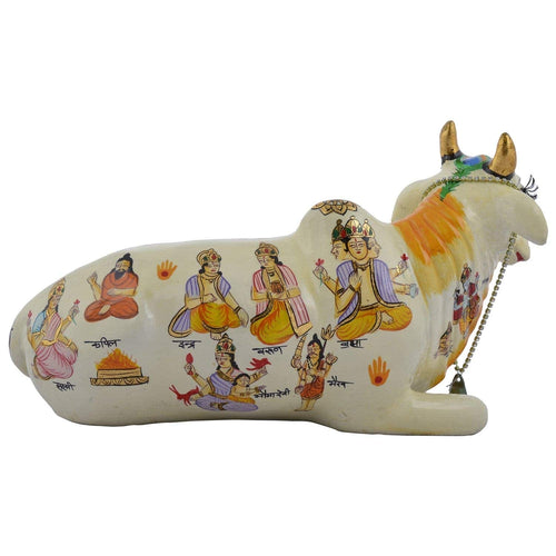 Sitting Kamdhenu Cow Polyresin Statue (27x12 x15 cm) BIG SIZE 10 Inch - Decorwala