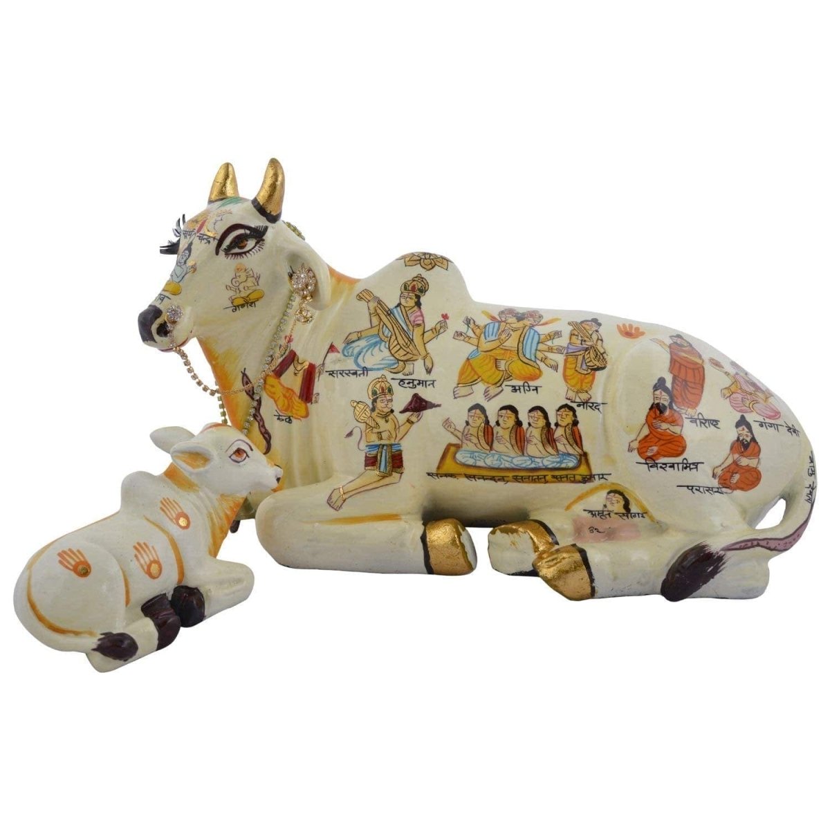 Sitting Kamdhenu Cow with Calf Statue - Decorwala