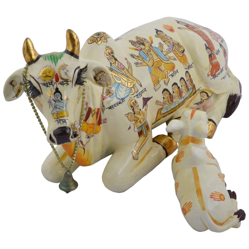 Sitting Kamdhenu Cow with Calf Statue - Decorwala