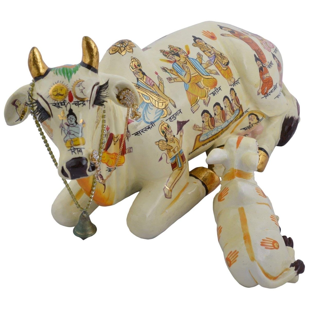 Sitting Kamdhenu Cow with Calf Statue - Decorwala