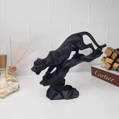 Stunning Black Panther Statue For Home Decor leopard animal sculpture Decorative Showpiece - 19.4 cm (Polyresin, Black) - Decorwala